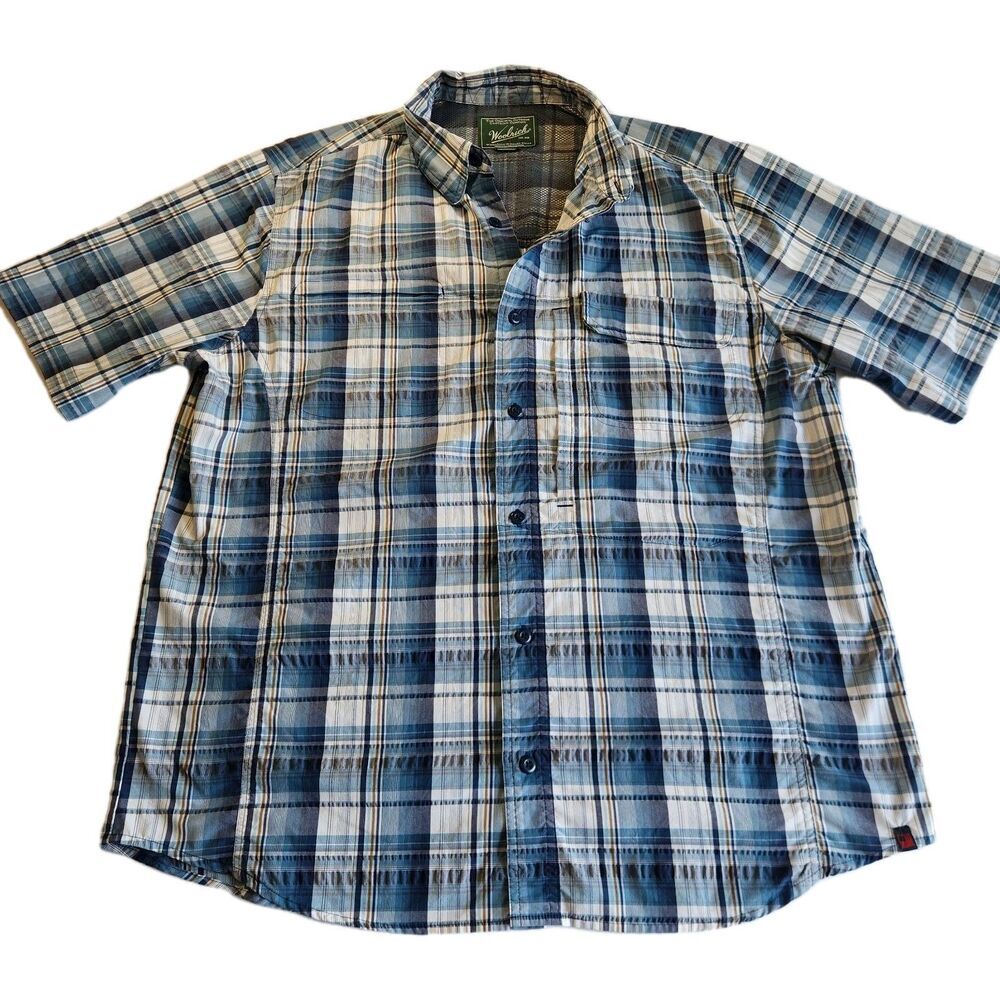 Woolrich Vintage Shirt L Gray Blue Organic Cotton Western Style - Picture 2 of 7